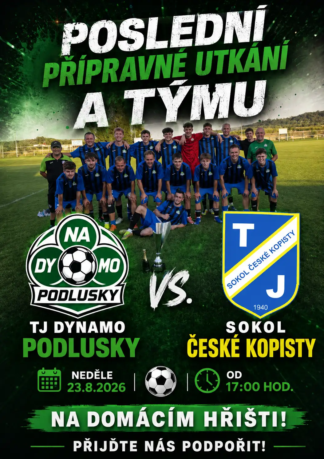 Poslední přípravné utkání A týmu proti Českým Kopistům